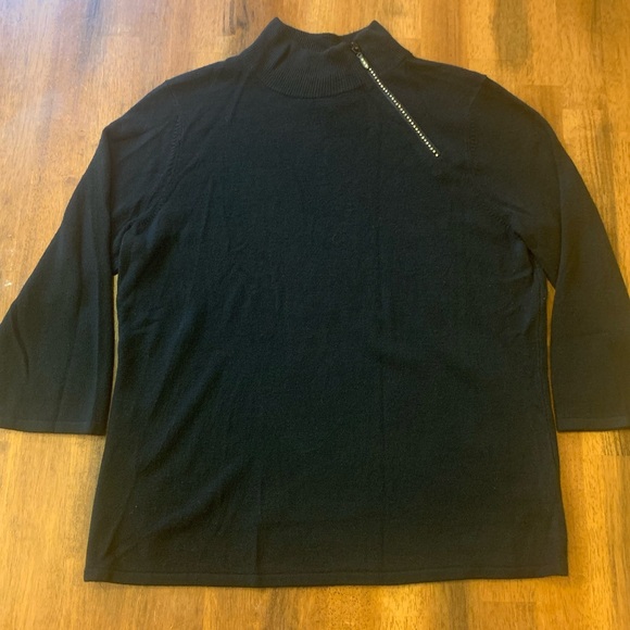 Luxe 360 sweater women’s petite large black rhinestone zipper 3/4 sleeve soft - Picture 1 of 8